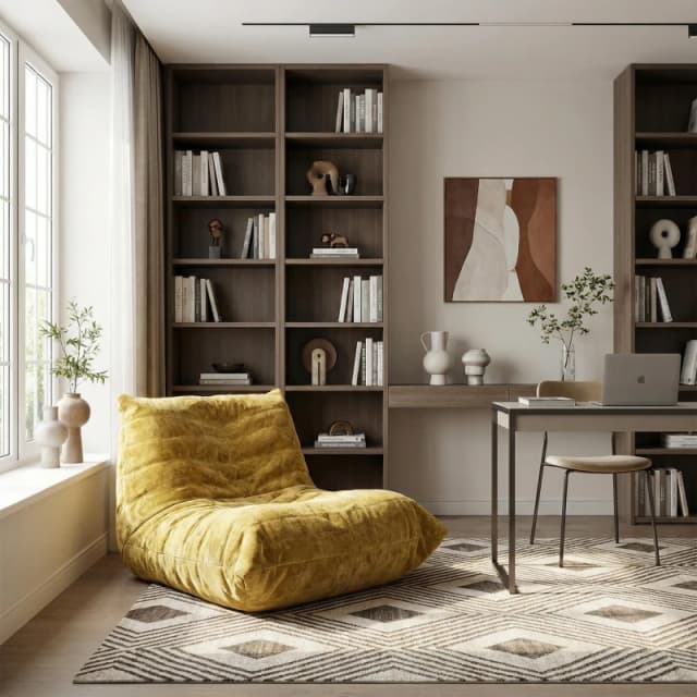 Urban Meuble Luxury Chenille Bean Bag Lazy Sofa Yellow unisex One Size