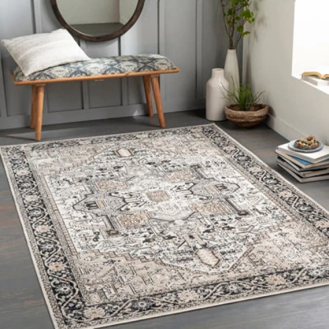 Livabliss Machine Washable Oriental Boho Beige Liana Area Rug 200 X 275cm - Easy Care, Non Shedding, Ideal For Living Room & Bedroom