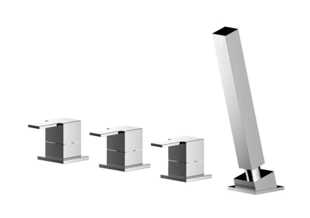 Balterley Deck Mount Square 4 Tap Hole Bath Shower Mixer Tap with Kit Chrome Silver unisex