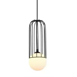 Italux Simon - Modern Hanging Pendant Black 1 Light with Black, White Shade, G9