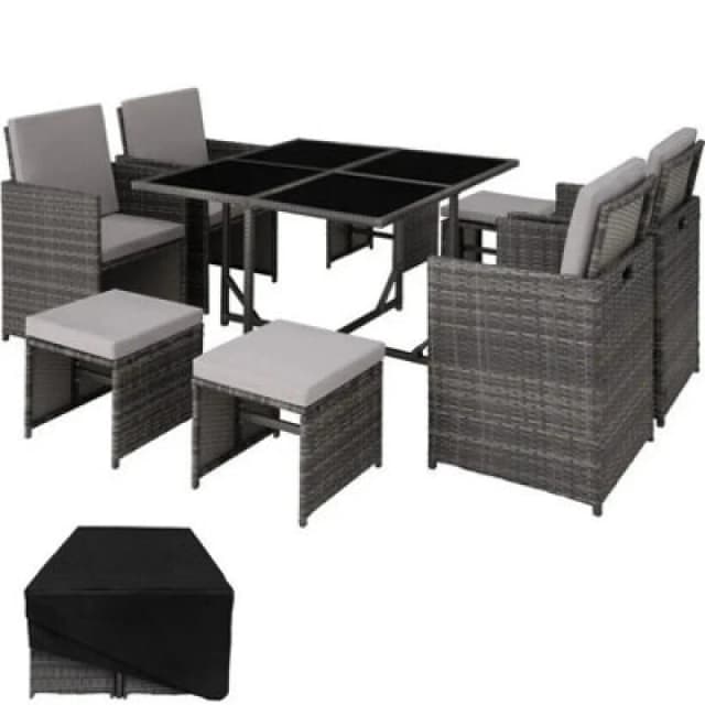 Premium Rattan Garden Furniture Set 8 Seats 1 Table Grey