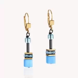 Coeur De Lion Classic GEOCUBE Earrings Gold Rainbow Blue Accents