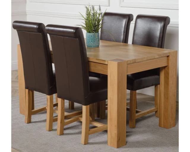 Thats Furniture Kuba 150 x 85cm Medium Oak Dining Table & 4 Washington Leather Chairs in Brown Brown Unisex 150 x 85 cm