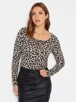 Long Tall Sally 3/4 Sleeve Scoop Neck Natural Animal Tee, Natural, Size 10, Women