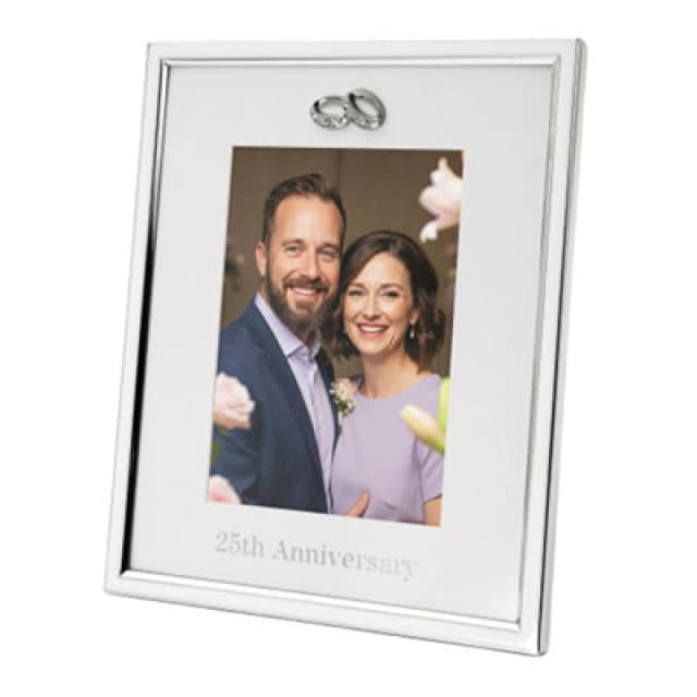 Happy Homewares 25Th Anniversary 5X7 Silver Frame With Diamante Rings