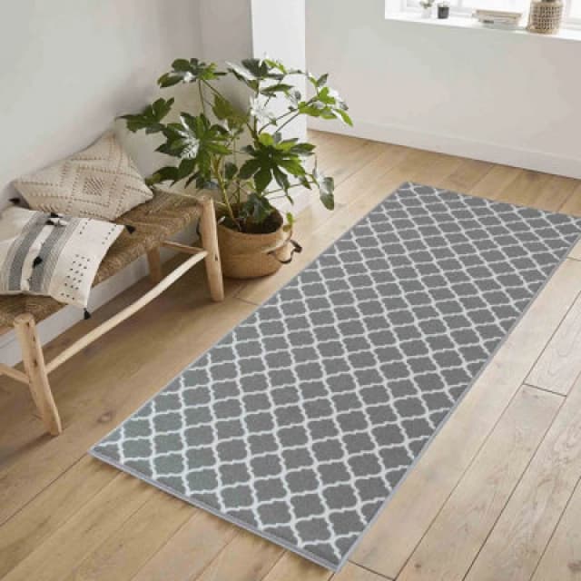 Machine Washable Trellis Design Anti Slip Doormats Grey 80X300 Cm