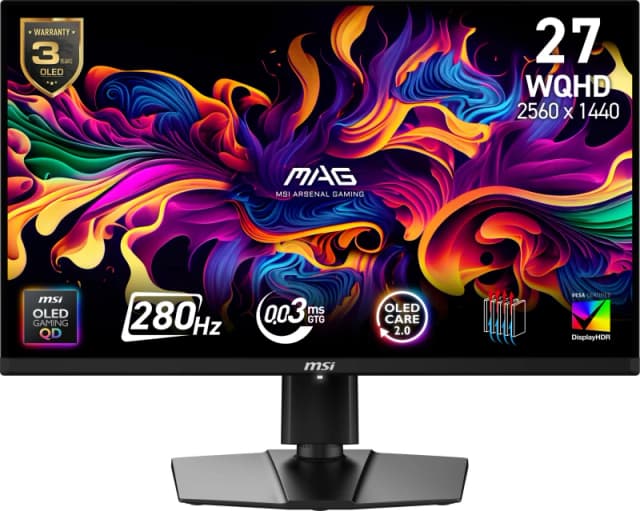 MSI MAG 271QP QD-OLED X28 26.5" Wide Quad HD 280Hz OLED Gaming Monitor - Black