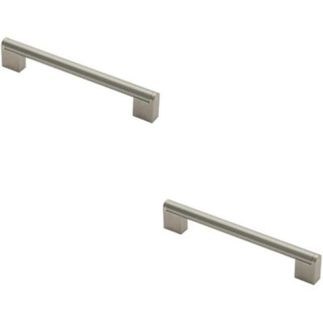 Loops 2x Round Bar Pull Handle 200 x 14mm 160mm Fixing Centres Satin Nickel & Steel Metallics unisex