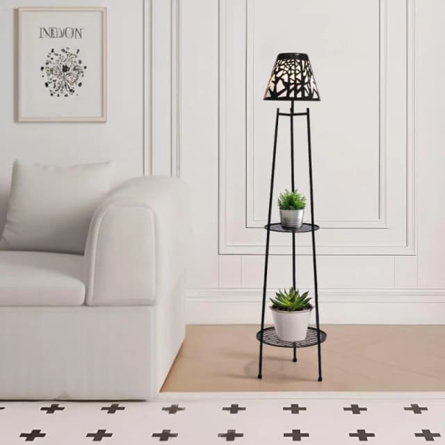 Breeins 2 Pack Double Tier Solar-Powered Plant Stand Black unisex One size