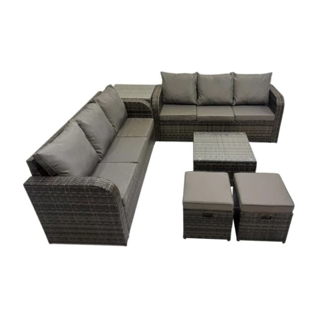 Fimous Rattan Garden Outdoor Furniture Set with Side Table Dark Grey Mixed Dark Grey Unisex