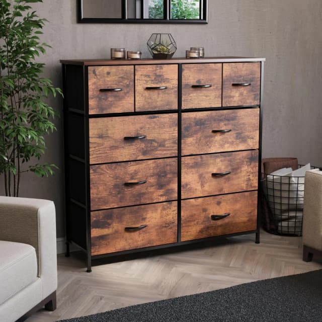 Lassic Chorley 10 Drawer Fabric Storage Chest UKFR Rustic Brown unisex 10 Drawer