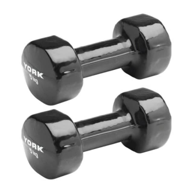 York Vinyl Dipped Dumbbells - Pair Of 5Kg Weights For Effective Muscle Toning And Fat Burning
