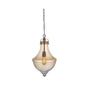 1 Light Pendant Satin Bronze, Amber Glass, E27