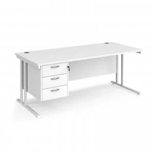 Maestro 25 WL Straight Desk With 3 Drawer Pedestal 1800mm - White cant