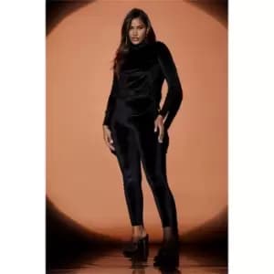 I Saw It First Black Velour High Neck Ruched Puff Sleeve Bodycon Dress - Black