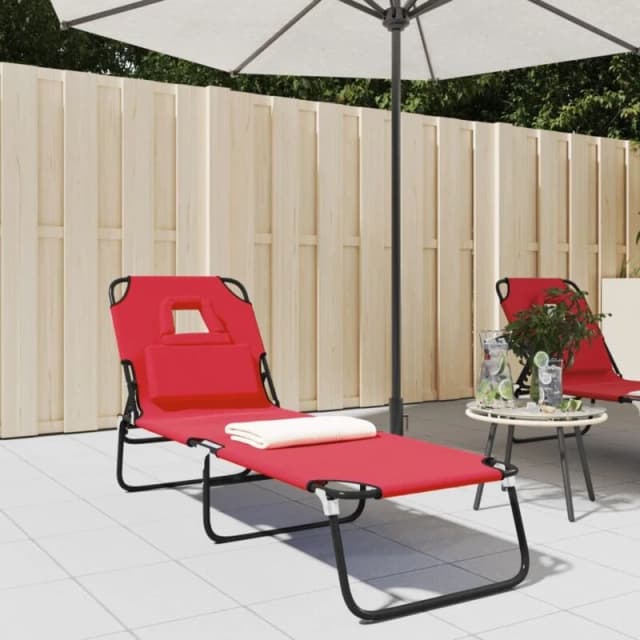 VIDAXL Folding Sun Lounger Red Oxford Fabric&Powder-coated Steel Vidaxl 360177