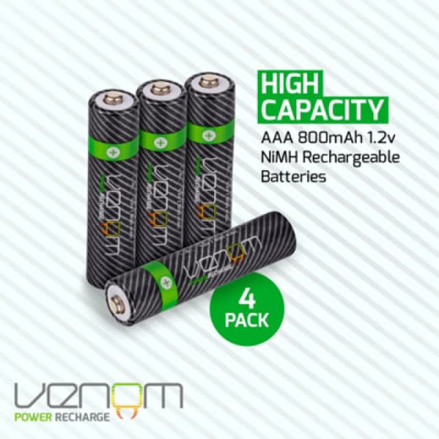 Venom Rechargeable AAA Batteries - High Capacity 800mAh (4-Pack) Black unisex