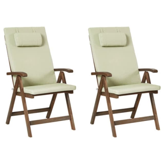 Beliani Set Of 2 Garden Chairs With Cushions Amantea Premium Acacia Wood Green