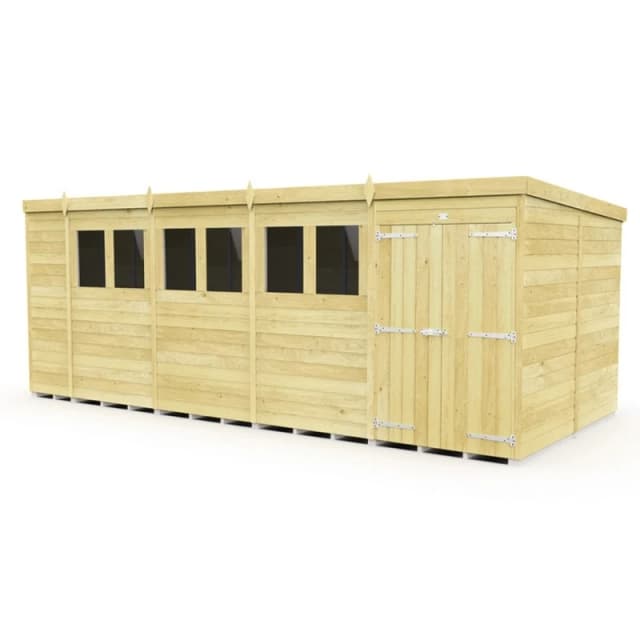 Buttercup Farm 18 x 8 Feet Pent Shed - Double Door W/ Windows - L231 x W533 x H201cm in Brown Brown Unisex