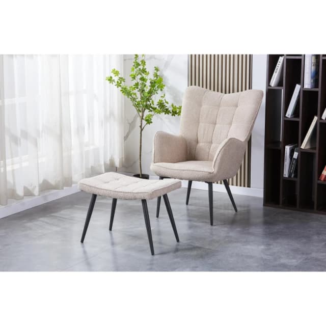 Paris Boucle Light Brown Armchair & Footstool, Brown 307-08-12-01-01