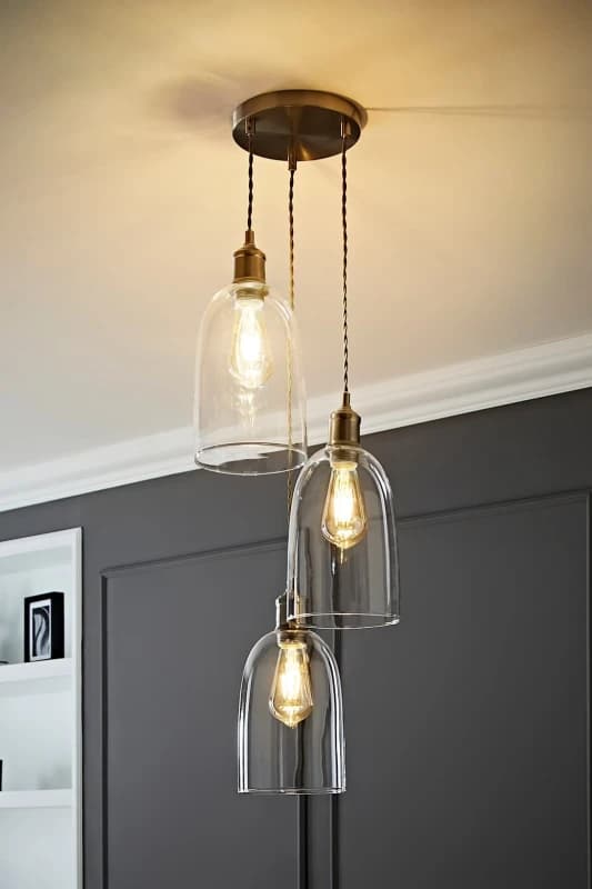 ValueLights ValueLights Kira Glass Cloche Dome 3 Drop Cluster Ceiling Pendant Light in Silver Silver One Size Unisex 5059406062674