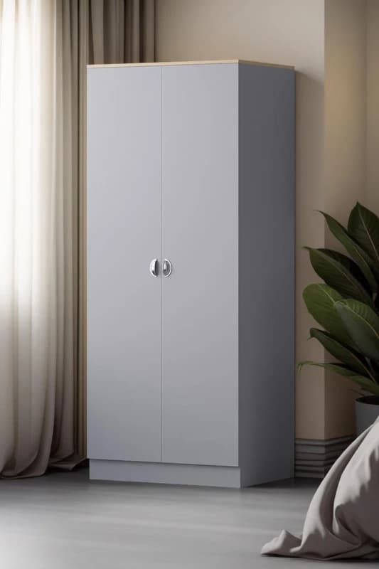 FWStyle FWStyle 2 Door Double Wardrobe Matt Grey Oak Top Bedroom Furniture Grey One Size Unisex 5056413127471
