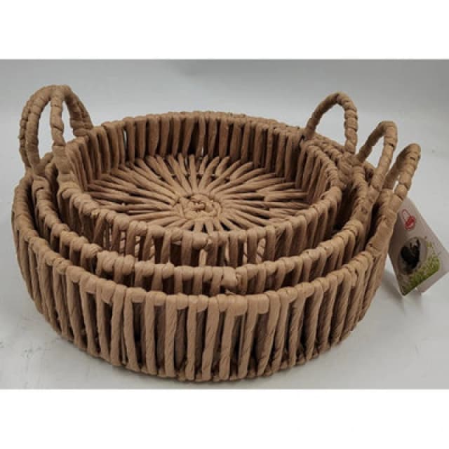 Hill Interiors Large Loop Handle Round Trays (Set Of 3) - Wicker