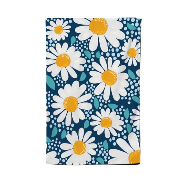 Warren Reed - Designer Camomile Flowers Tea Towel in Blue Blue Unisex