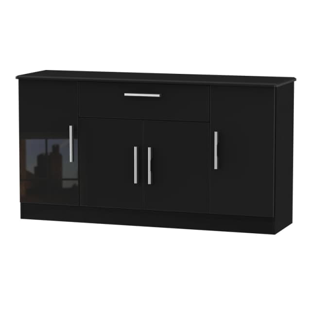 Harrow 4 Door 1 Drawer Wide Unit In Black Gloss (Ready Assembled)