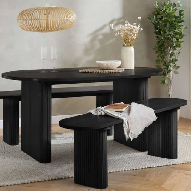 Birlea Axel Oval Fluted Dining Table With 2 Benches, Black AXEDINBLK2BEN