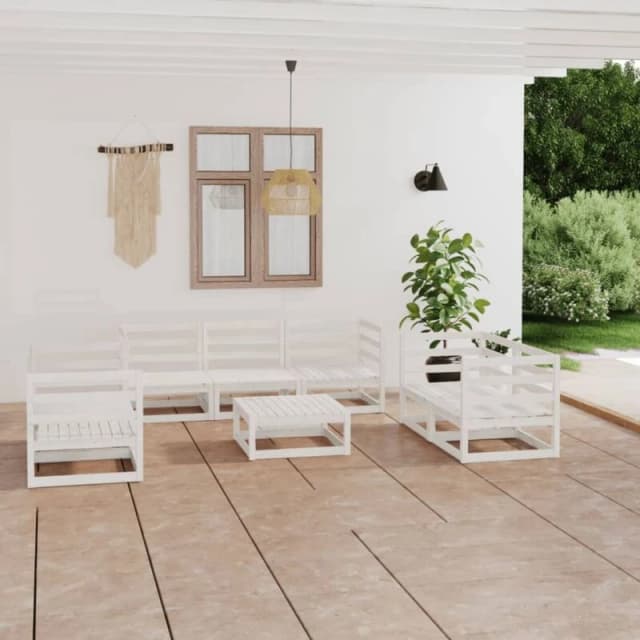 VIDAXL 8 Piece Garden Lounge Set White Solid Wood Pine Vidaxl 8720286465585