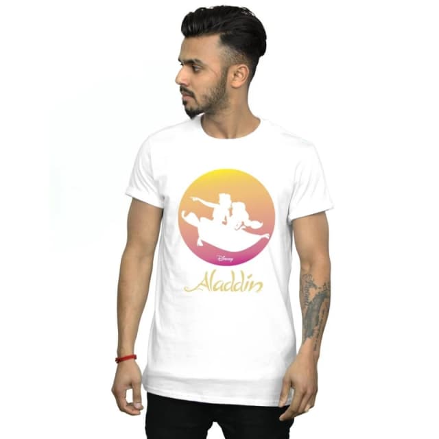 Disney Men Aladdin Flying Sunset T-Shirt in White Size: Small White S Male 5059568045713
