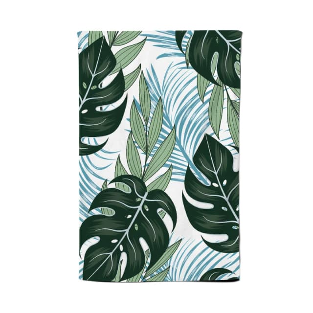 Warren Reed - Designer Tropical Pattern With Bright Plants & Flowers Tea Towel in Green Green Unisex