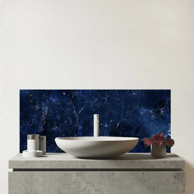 Warren Reed - Designer Ocean Blue Quartz Effect Glass Bathroom Splashback in Grey Grey Unisex
