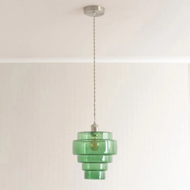 ValueLights ValueLights Lane Glass 5 Tier Shade Brushed Chrome Ceiling Pendant Light and Bulb in Bright Green Bright Green One Size Unisex 50594060638