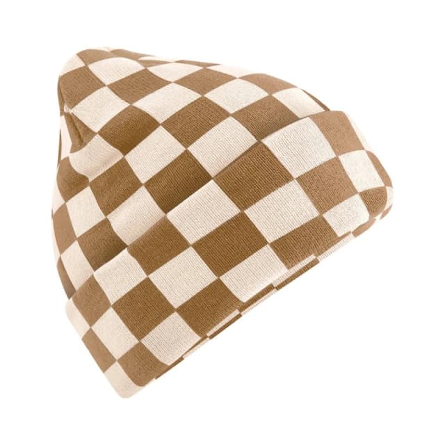 Beechfield Mens Checkerboard Beanie in Beige Beige Male One Size