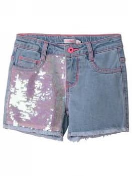 Billieblush Girls Sequin Detail Denim Short - Stone Wash
