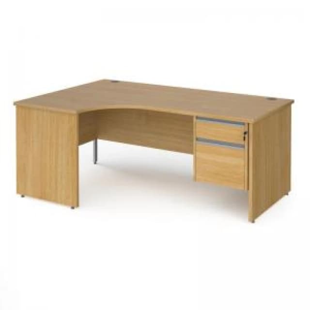 Contract 25 Office Desk Left Hand Corner Desk 1800mm With Pedestal Oak Top And Panel End Leg 800mm Depth Contract 25 CP18EL2-S-O Oak CP18EL2-S
