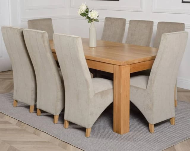 Thats Furniture Dakot 182 x 92cm Oak Large Dining Table & 8 Lola Fabric Chairs in Grey Size: 182 x 92cm Grey Unisex 182 x 92 cm