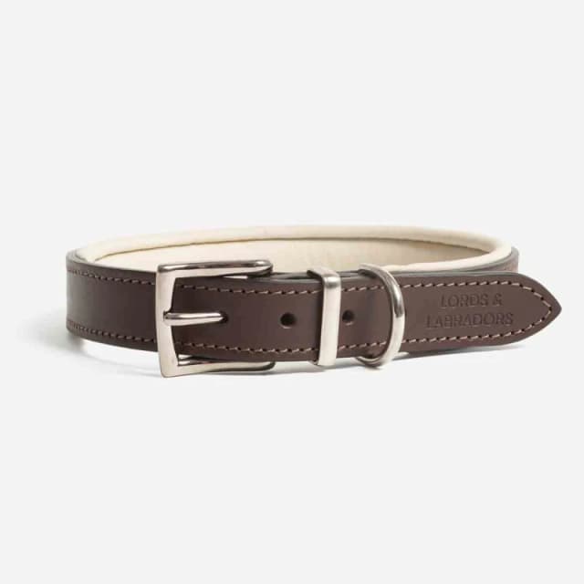 Lords and Labradors Italian Padded Leather Collar Brown & Cream XL, Brown 24679