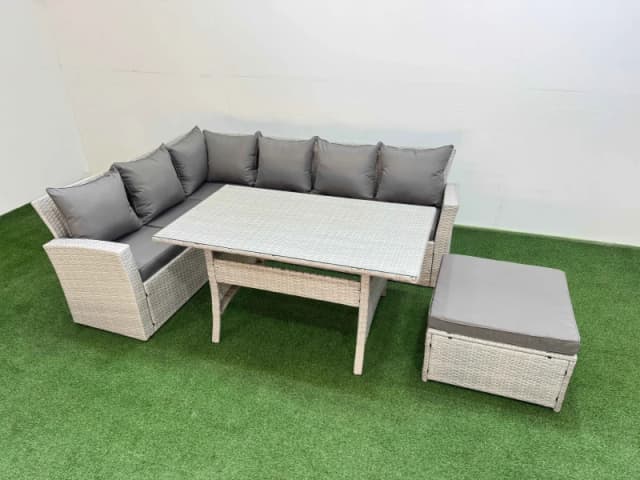 Fimous 7 Seater Rattan Garden Furniture Set with Dining Table Big Footstool in Light Grey Light Grey Unisex