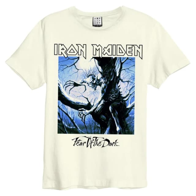 Amplified Amplified Men Fear Of The Dark Iron Maiden Vintage T-Shirt in White Size: Small White S Male 5063470956623