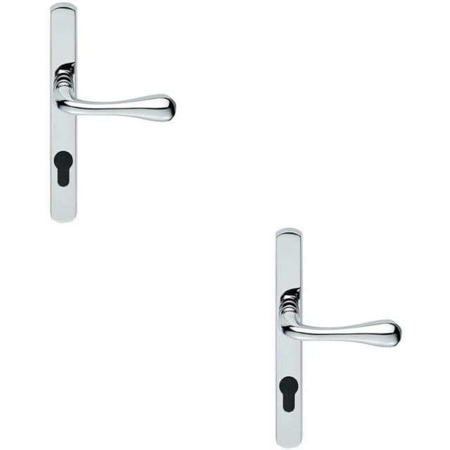 Loops 2x PAIR Flared Lever on Narrow Euro Lock Backplate 208 x 26mm Polished Chrome Multi