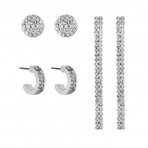 Lipsy Silver Colour Drop Set Stud Hoop Earrings Set of 3