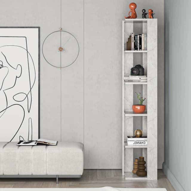 Decortie Corner Bookshelf Unit 34X161Cm Wall-mounted Bookcase, Particleboard, Gold Marble Effect, Gold 8683628012383