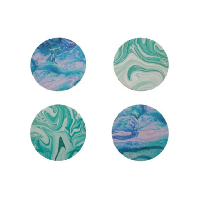 Premier Housewares Stylish Set Of 4 Marble Wave Print Cork Coasters, Round Design Set Of 4 Coasters, Durable Kitchen Coasters Multi