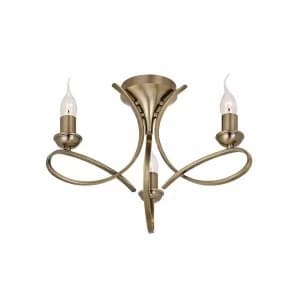 3 Light Semi Flush Multi Arm Ceiling Light Brushed Brass effect plate, E14