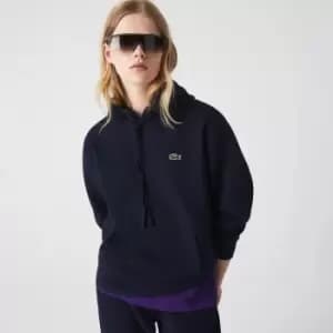 Lacoste Womens Loose Fit Cotton Blend Hoodie Size 6 Navy Blue