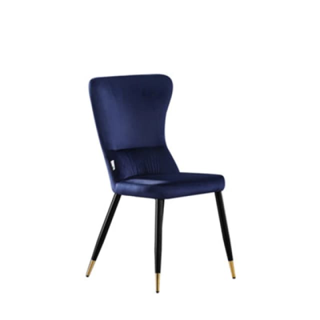 Life Interiors Single Blue/gold New York Modern Velvet Dining Chair With High Back, Black Metal Legs, And Gold Tips