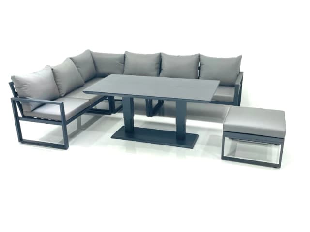 Fimous Aluminum Outdoor Garden Furniture Set Corner Sofa Big Footstool Adjustable Rising Lifting Dining Table Sets Dark Grey Dark Grey Unisex